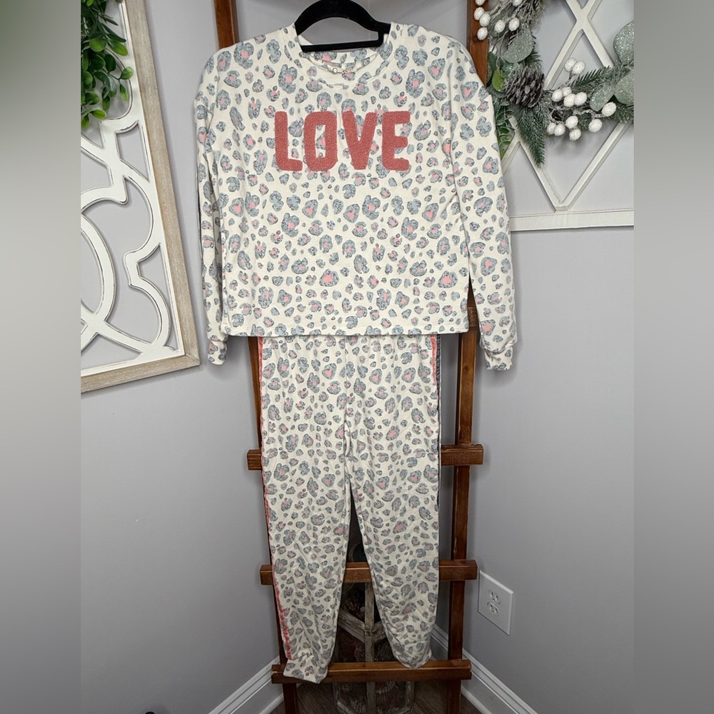 Jessica Simpson White and Pink Love Appliqué Kids Pajama Set